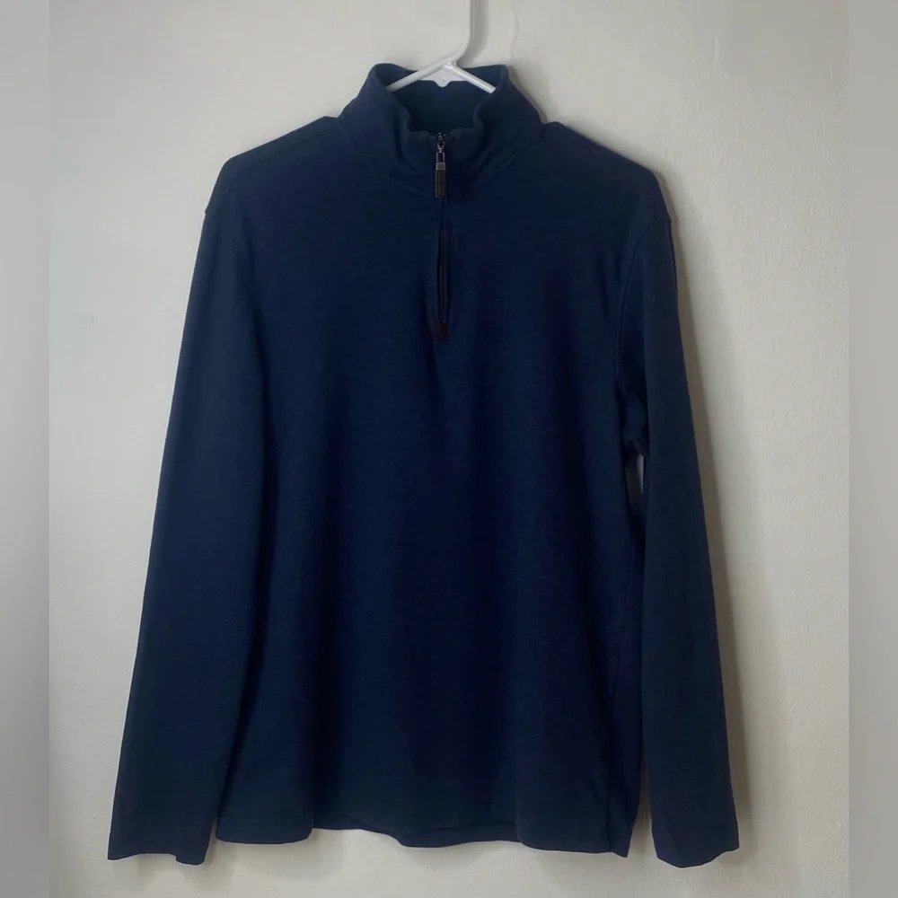 Tasso Elba Men’s Supima Cotton Quarter Zip Pullover Sweater Medium Navy Blue‎